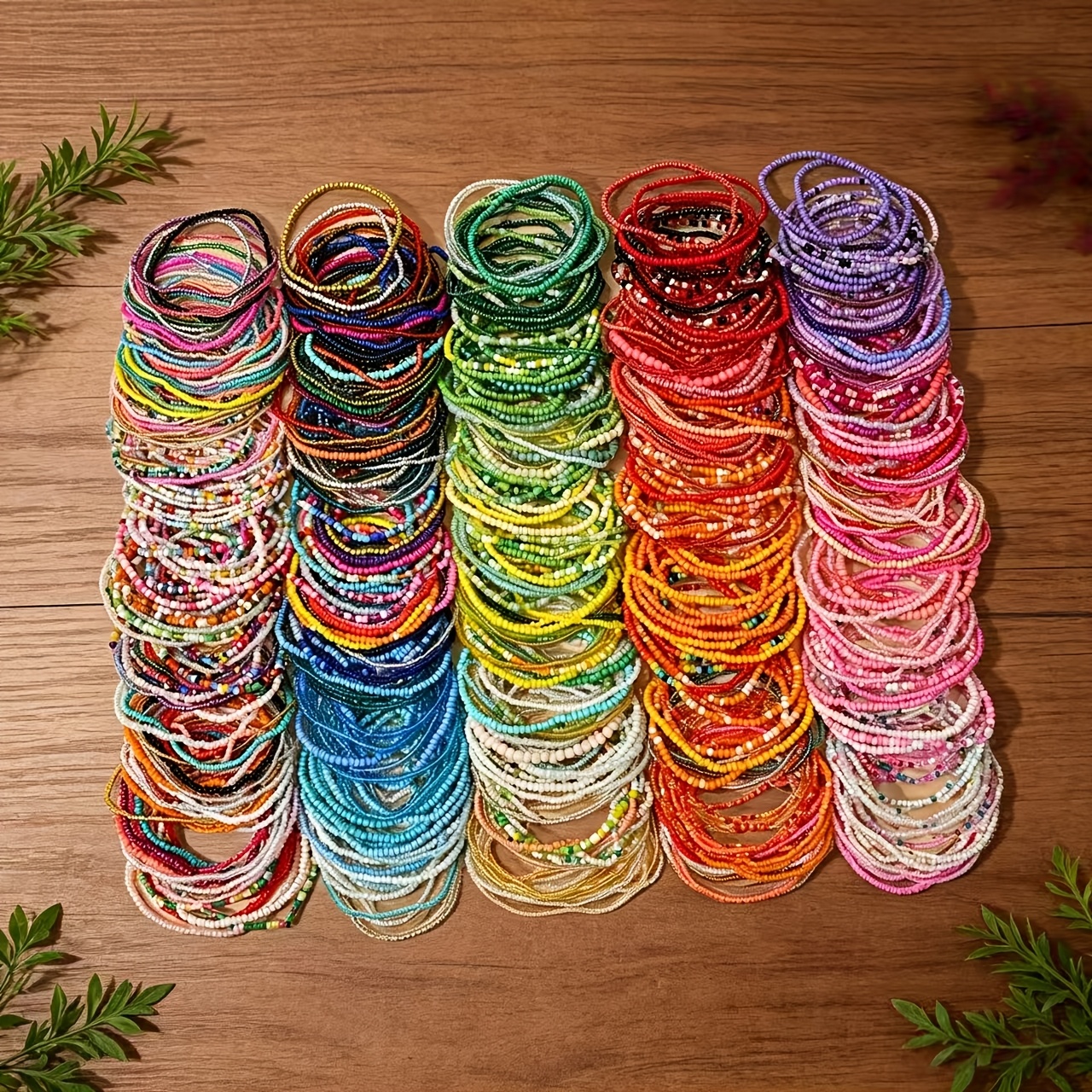 60pcs Handmade Bead Colored Bracelets, Random Styles